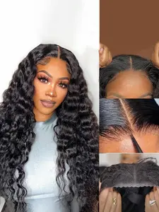 Deep Wave 5x5 Glueless Lace Closure Wig, Human Hair Wig , Pre-Bleached Transparent Lace Wig, 180% Density Brazilian Virgin Hair, Glueless Hair Wigs