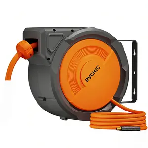 65FT Retractable Air Hose Reel Wall Mounted for Garage Workshop Auto Rewind Hybrid Hose 180° Swivel No Kinks