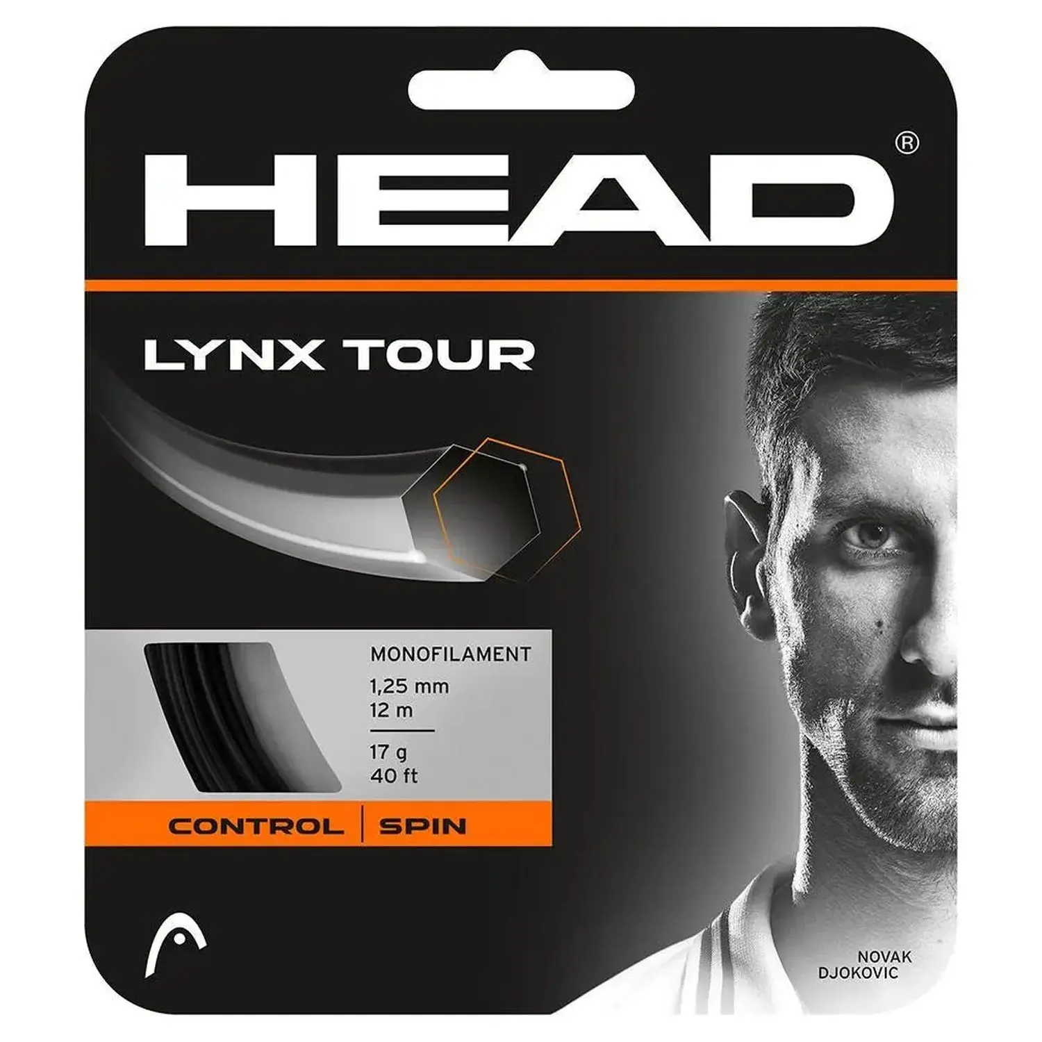 6-Sided Monofilament Co-polyester Tennis String for Spin Control, Good Tension Maintenance, Sports Rackets - Black, 40 ft, 16G/1.30mm or 17G/1.25mm (6-Edge Construction for Spin), 16/17 Gauge