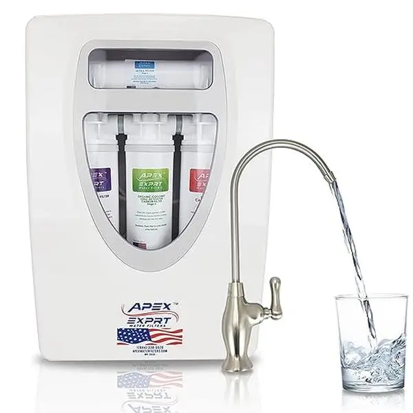 APEX EXPRT MR-2034 Under Sink Water Filter System, 4-Stage UF Filter, Max Flow Brushed Nickel Faucet, Removes Bad Taste & Odor, 0.01 Micron Filtration