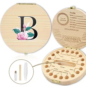 Children Tooth Fairy Storage Box, Wooden Keepsake Organizer for Lost Teeth, Personalized Letter Design, Perfect Gift for Kids