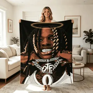 Blankets King Von Oz Right Eam Graphic Print Flannel Kids Blanket Adult Blanket Soft All Season Throw For Couch Bed Office Vibrant Mixed Colors Durable Fabric Gift For Fans Sisters Holidays Fathers Day Birthday Christmas Soft Elastic Breathable