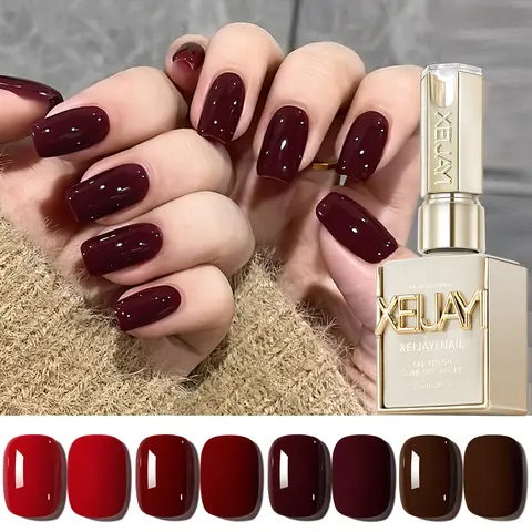 XEIJAYI 15ML TPO&HEMA-Free Assorted Colored Red Series Art Decoration Coating Gel Nail Polish, Soak-Off Patting Glue for Gradient Effect, LED&UV Compatible DIY Nail Supplies