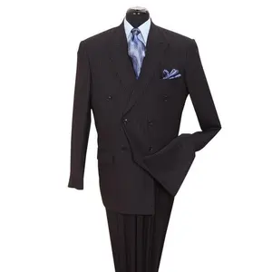 Mens Classic Double Breasted Smooth Pinstripe Suit in Black
