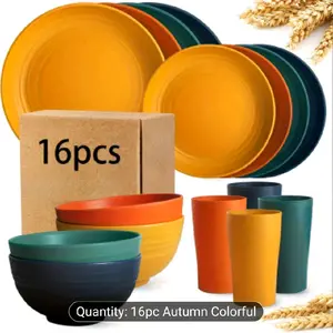 local ware house 32/16pcs dinner ware set made from wheat straw designed