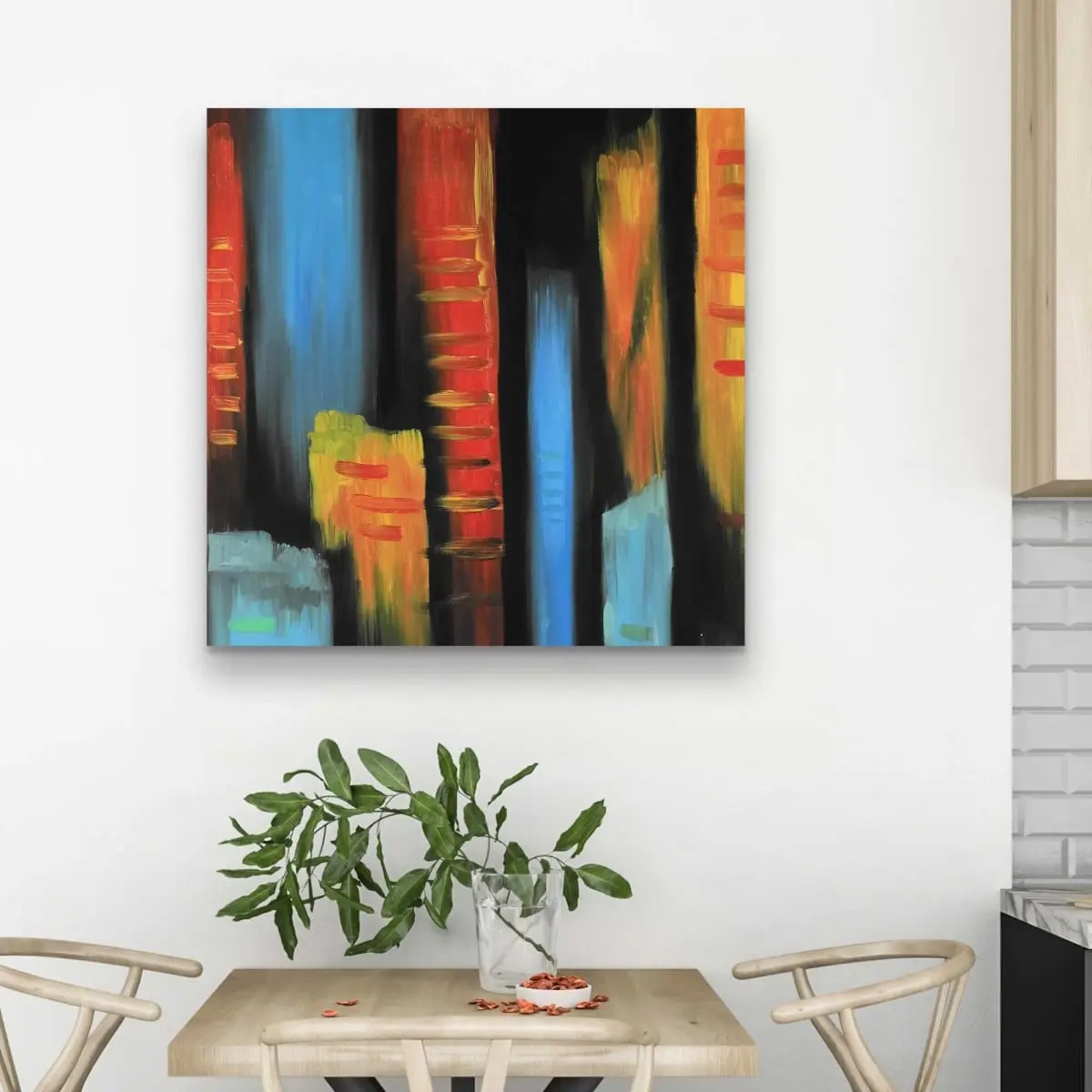 212 MAIN Artistic Abstract Colorful Tall Buildings Canvas Wall Artwork - 32x32 in. Poster Print, Modern Home Decor, Art Wall Decor for Bedrooms