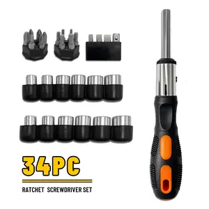 34-Piece Ratcheting Precision Screwdriver Set with Magnetic Bits, Phillips, Flathead, Torx & Socket Adapters – Compact Tool Kit for Home, Auto Repair, Electronics & DIY Projects