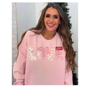 Faux Patchwork LOVE Valentine, Retro Valentine (NOT Real Fabric Patches) Sweatshirt