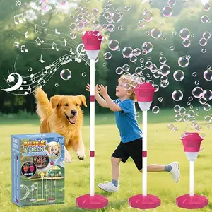 Outdoor Bubble Machine for Kids, Automatic Standing Bubble Maker Machine Height Adjustable Up to 47 Inches Outdoor Battery Bubble Machine with Light/Music for Toddlers Birthday Party Gifts（Blue）