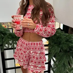 2026 Christmas Women's Outfit Long Sleeve Shorts One-Piece Set