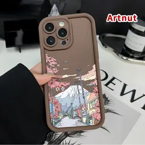 Phone Case for iPhone 17 Pro Max Air Promax Cherry Blossom Fuji Pattern TPU Silicone Shock-resistant Durable Protective Soft Cover