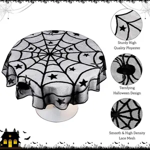 Spiderweb Tablecloth, Fireplace Cover, Small Table Topper Spider Web, 40 Inch Round Black Lace Halloween Table Topper for Round Tables - Gothic Haunted House Decor, Spiderweb Table Cloth for Halloween Party Dining, Fill the space with a festive atmosphere