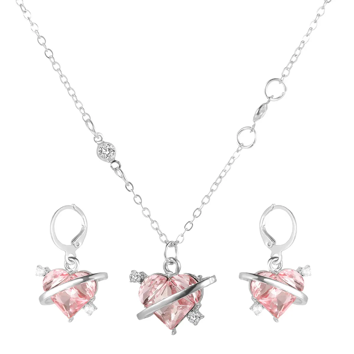 Sweet and Cool Pink Zircon Heart Planet Earrings and Necklace  for Women, Personalized and Stylish Jewelry  Diamond San Judas Rope Multisize Storage Jar Double-Layer Crown Engagement Ring Men's Leather Business Gift Luxury Set Rose Bear Pendant, Bells, Go