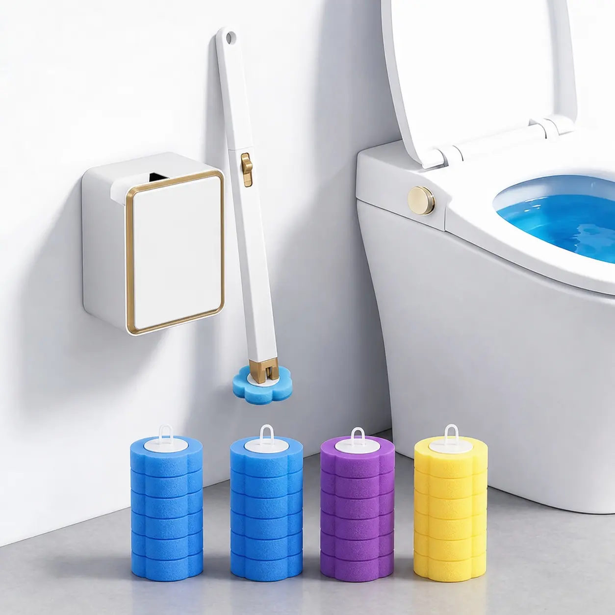 Disposable Toilet Wand Set With Handle, Wall-Mounted Bathroom Cleaning Tool, Replaceable Sponge Brush Heads For Daily Toilet Cleaning