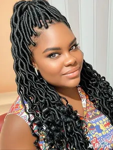 34 Inch Long Coily Synthetic Braided Lace Wigs for Women, Gorgeous Fluffy Wigs with Baby Hair Bangs, Synthetic Wigs for Party, Daily Use