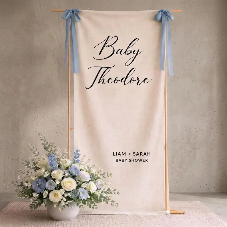 Custom Baby Shower Sign, Fabric Baby Shower Welcome Sign, Hello Baby Backdrop, Neutral Baby Shower Decorations,Oh Baby Welcome Sign