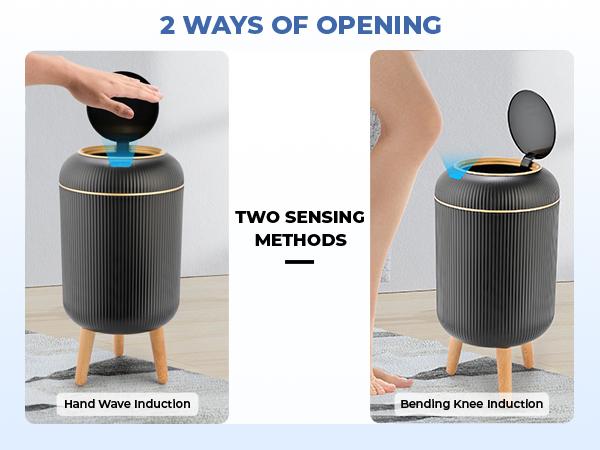 Pukomc Motion Sensor Trash Can with Lid, Touchless Design, Waterproof Plastic, Suitable for Kitchen, Bathroom, Bedroom, and Outdoors Springtok White Home Goods Smart Bin Black