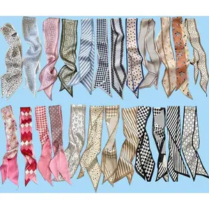 24PCS Boho Floral Scarves Exclusive for Bag Decoration & Gift Box Wrapping Vibrant Hues Silk-Like Fabric Soft Gentle Texture Versatile Styling Perfect Size