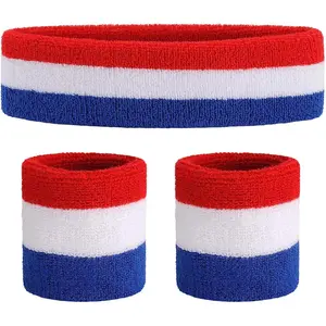 Sweatband Set Sports Headband Wristband Set Sweatbands Terry Cloth Wristband Wrist Sweatband Headbands Moisture Wicking Sweat Absorbing Head Band