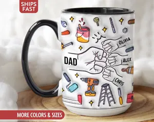 Personalized Dad Mug, Custom Dad Coffee Cup, Dad Gifts with Kids Names, Daddy Birthday Fathers Day Gifts for Dad Present from Children G-16L