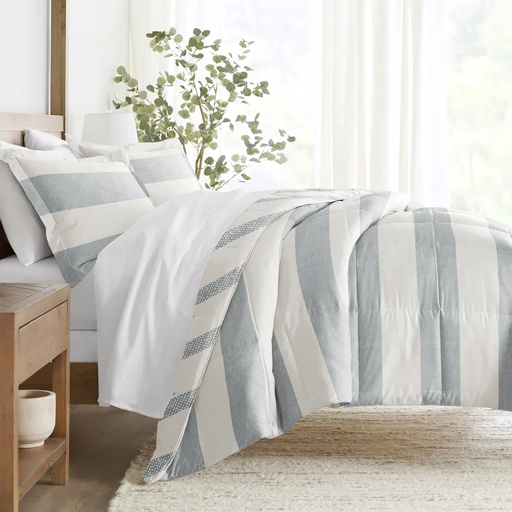 Distressed Stripe Reversible Down-Alternative Comforter Set Distressed Stripe Reversible Down-Alternative Comforter Set