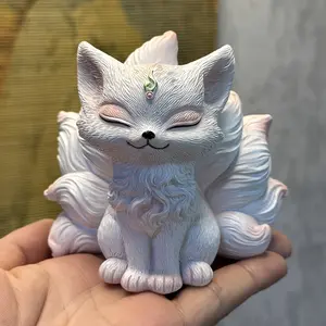 [Nine-Tailed Fox Resin Charm] Natural Resin Nine-Tailed Fox Cute Car Charm |   Resin Ornament Deskp Home Decor |   Hot