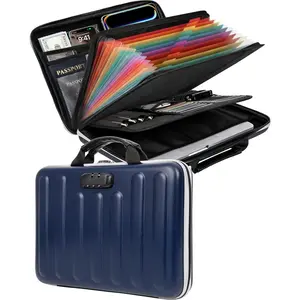 Fireproof Document Box, Hard Case Document Organizer with Lock, 13 Pockets Accordion File Folder with Reflective Strip,  Safe Box for Important Documents & Valuables Storage, Deepblue