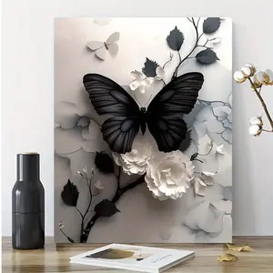 ideal creative gift vintage cozy posterart home decor picture Black Butterfly Rose Oil Painting Frameless Decor Poster 12x16inch Unframed Wall Art for Home Office Living Room Abstract Canvas Ornaments
