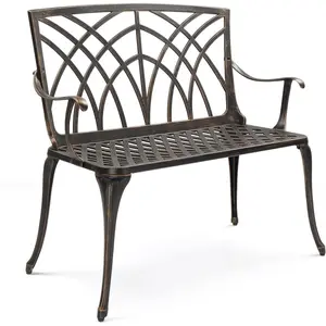 Outvita 38" Outdoor Metal Bench, Cast Aluminium Garden Bench, Weatherproof Antique Finish Orchid Chair, 1-2 Person Seat Deck Furniture for Porch Entryway Patio Summervibes