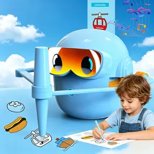 Drawing Robot for Kids - Montessori Painting Toys for 3 4 5 6 7 8 Year Old, Voice Interactive Educational Drawing Machine with 100 Cards,12 Colorful Pens & Music-Gift for Boys Girls B
