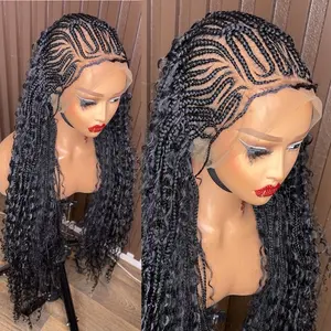 French Braids Boho Fullace Wig - Natural Black Color, Long Length, Ideal for Casual Style, Versatile Hair Accessory