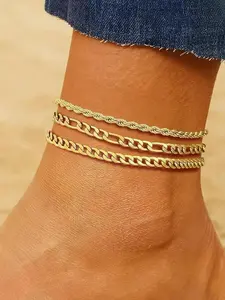 3-piece set fashionable and elegant ankle chains and bracelets, suitable for daily wear, vacation dates, and other occasions, and also a surprising and exquisite small gift, Dainty Layered Anklet, Fashionable Jewelry Accessories