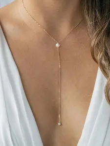 Faux Pearl Decor Y-shape Chain Necklace for Women, Elegant Stainless Steel Chain Necklace for Daily Decor, Trendy All-match & Exquisite Jewelry for Birthday Gift, Daily Wear Necklace, Chic Gorgeous Jewelry