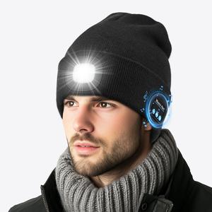 Touch Two Bluetooth Music LED Hat Knit Warm Hat Beanies Winter Brimless Hat Bluetooth Rechargeable unisex winter Lightweight Running Athletic Thermal Lining 5.0 Bluetooth Technology High Fidelity Stereo Speakers