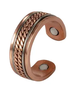 Pure Copper Magnetic Ring, Men's Twisted Handwoven Bracelet Style, Adjustable Open Health Energy Finger Ring, Handmade Jewelry, Copper Tensor Ring