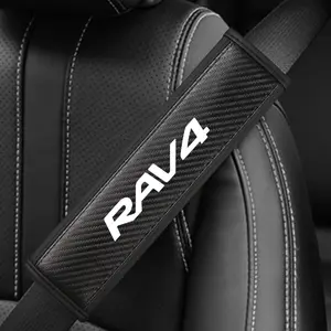 PU Leather Seatbelt Shoulder Covers, Carbon Fiber Stripe Design, Enhances Driving Comfort, Fits Toyota Rav4, Available in 1pc/2pcs