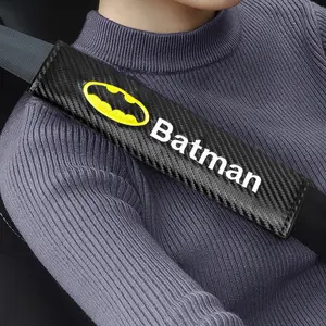 Bat Logo Car Leather Seatbelt Shoulder Pads, Comfortable Anti-Choking Neck Support, Universal Interior Accessories, Creative Car Shoulder Protectors