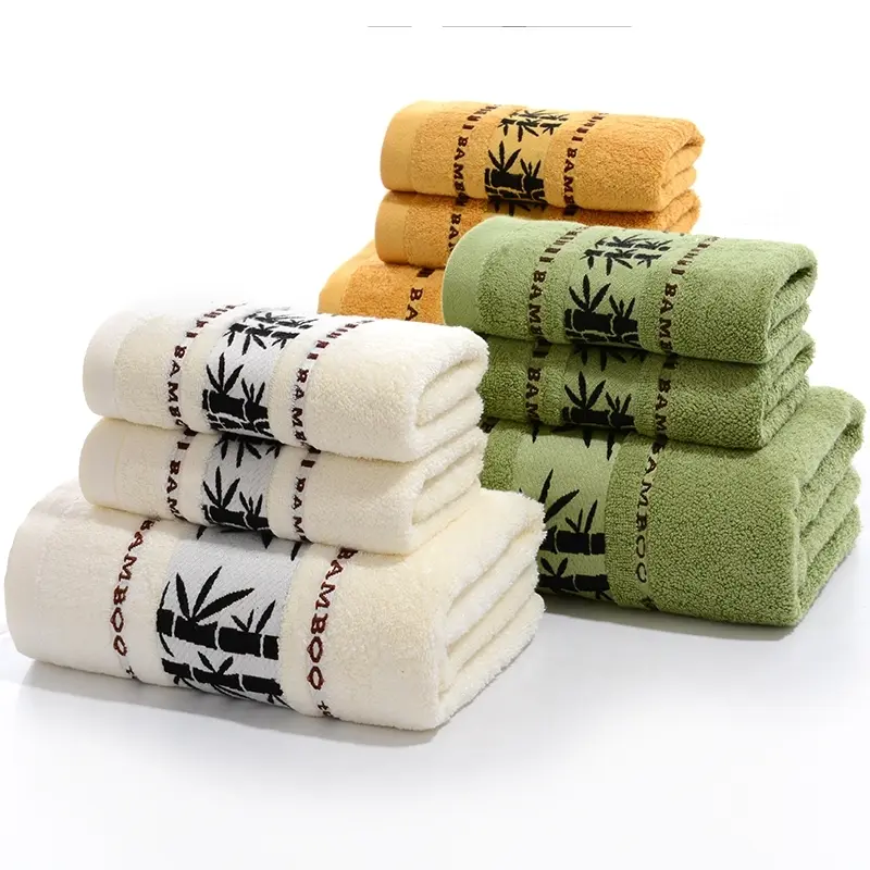 Bamboo Towel Set, Soft Quick-Dry Bamboo Fiber, Includes Two Hand Towels and One Bath Towel, Perfect for Bathroom & Gym Use, Reusable Towels