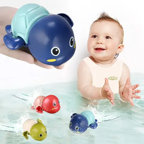 Unisex 3-Pack Mechanical Turtle Animal Bath Toys for Infants 1-3, ABS Material Floating Wind-Up Set, Smooth Edges Bathtub Water Toys for Boys & Girls, Girl