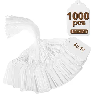 1000 PCS Price Tags with String, 1.77 x 1.1 inches Hang Tag with Strings Attached, for Yard/Garage Sale, Name Labels for Bags Clothes Jewelry, Price Labels for Retail
