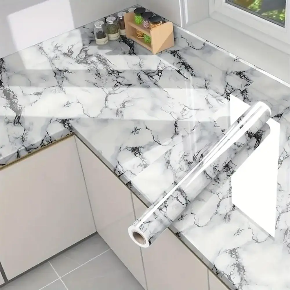 Self-adhesive Marble Pattern Wallpaper, Waterproof & Oil-proof Wall Sticker, Kitchen Countertop Renovation Wallpaper, Wall Decor for Home Kitchen Bathroom, Marble Backsplash Wallpaper, Peel and Stick Wallpaper Designs