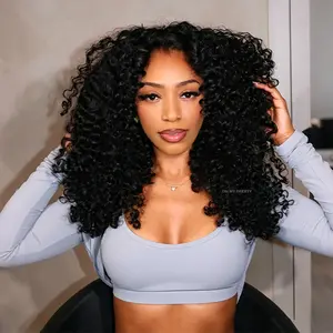 OhMyPretty Burmese Curly Wear Go Half Wig Invisi Draw Strings Glueless Wig for Beginners Human Hair 250% Density