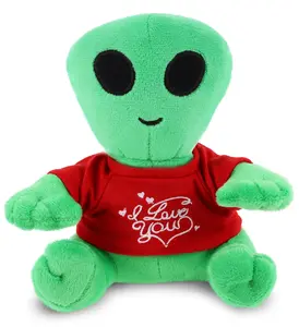 DOLLIBU 6" Polyester Embroidered Stuffed Alien Toy - Adorable Plush Figure with Red "I Love You" Shirt, Romantic Bedroom Accessory, Bedroom Accessories, Romantic Bedroom Accessories