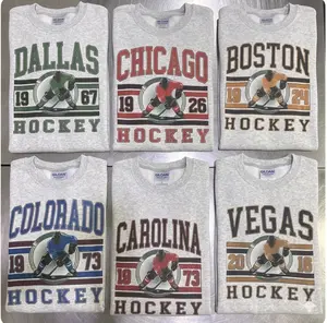 Vintage Hockey Graphic Tee Sports Hockey City Tshirt Retro Sports T-Shirt Casual Hockey Game Top - RO