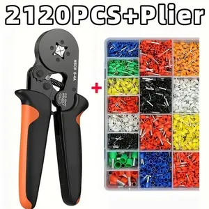 Ferrule Crimping Tool Kit with 2120pcs Wire Connectors, Insulated VE Tubular Crimp Terminals, Self-adjustable Ratchet Wire Crimping Tool Kit Crimper Plier Set Crimping Pliers HSC8 6-4A Crimping Area