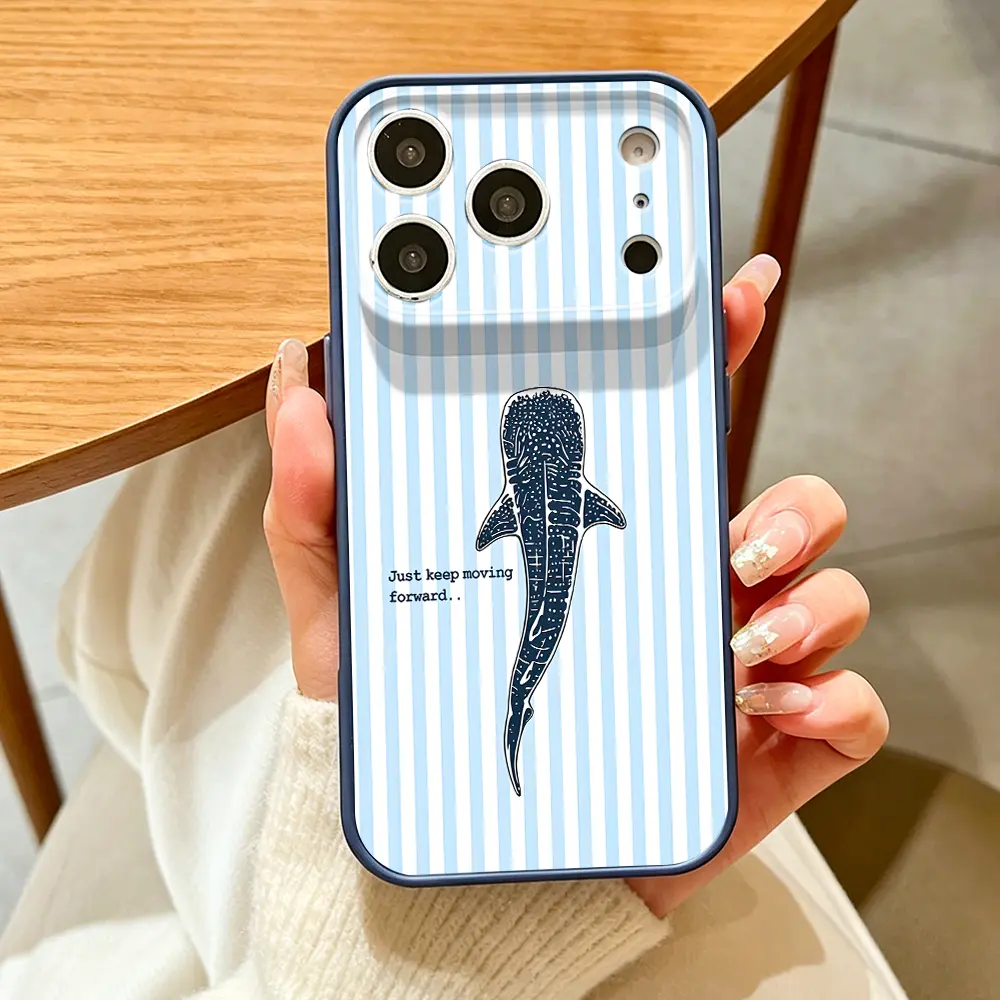 [Supports Mag Safe]Whale Shark Motivation phone case, Minimalist Ocean Blue Striped Style, Phone Case for iPhone 17 Pro Max 17 Air 17Pro 16 15 14 13 12 11 Pro Max, Inspirational Gift