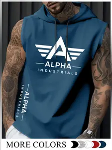 Men's Regular Fit Cartoon Astronaut Print Hooded Tank Top, Casual Sleeveless Top for Summer, Fashion Men's Clothes for Daily Wear