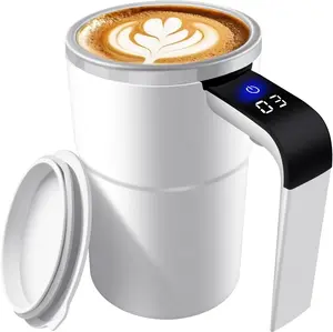 2025 New Electric Magnetic Stirring Coffee Mug with Digital Display,Automatic Magnetic Stirring Coffee Mug,Rechargeable Self-Mixing,14oz Self Mixing Cup with Lid(Black)