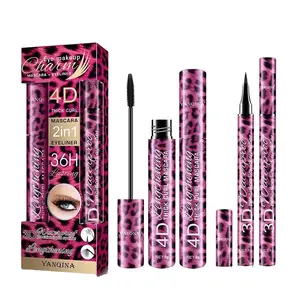 4D Leopard Pattern Eyeliner & Mascara, Waterproof Long Lasting Eye For Women, Cosmetic Makeup Set