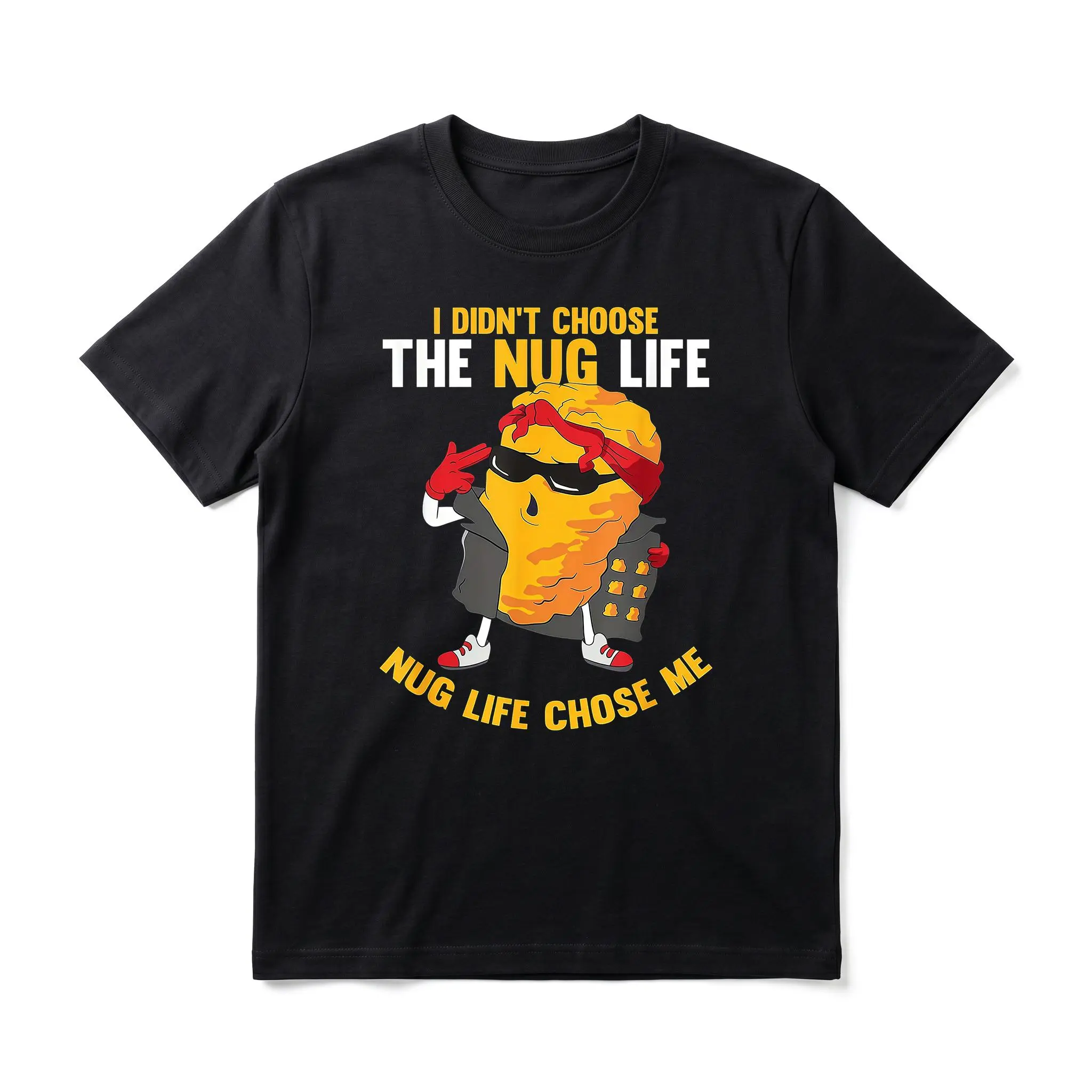 100% Cotton Nug Life Funny Chicken Nugget Graphic Tee, Unisex Oversized Streetwear Tee, Soft Crew Neck Meme Shirt for Daily Wear & Festival